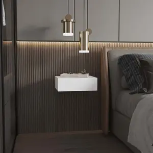 White Floating Wall-Mounted Nightstand - Space-Saving Wall-Mounted Design, Sturdy Build with Open/Hidden Storage, Anti-Scratch Finish & Easy Installation, Perfect for Small Bedroom Dorm Room RV Tiny House Rental Apartment Minimalist Space to Free Up Floor