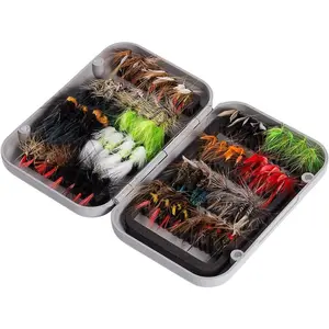 Assorted Flies Kit For Fly Fishing, Pack of 64 pcs Including Dry and Wet Flies, Nymphs, Streamers, Terrestrials, Leeches and More, with Magnetic Fly Box