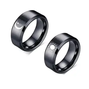 Fashion Sun Moon Couple Ring Stainless Steel Ring Black Color Romantic Design Wedding Couple Valentine's Day Anniversary Gift