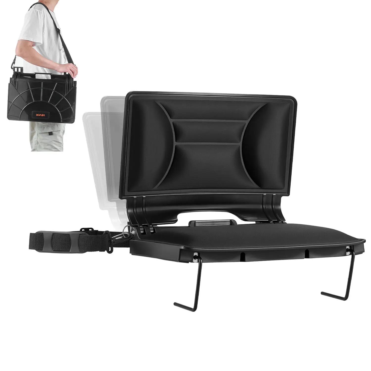 【SummerFinds】VEVOR Foldable Wide Seat Stadium Chair for Spectators, Flower Bud Waist Support, Lycra Cover, PP Frame, Thick Cushion, Stable Bleacher Seat, Shoulder Strap, Hooks, Cup Holder, Side Pocket, Space-Saving for Sports Events, Picnics