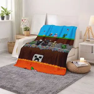 Pixel Art Video Game Creatures Blanket Minecraft Inspired Creeper Skeleton Pig and Bull Design Cozy Indoor Outdoor Use for Gamers and Fans Perfect Birthday Christmas and Holiday Gift for Adults and Teens