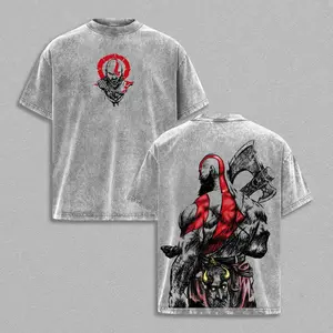 Kratos God Of War Streetwear T Shirt, Spartan Warrior Movie Graphic Tee, Greek Mythology Film Character Oversize Gaming Shirt, Video Game Movie Fan Apparel, Epic Action Hero Street Style Tee