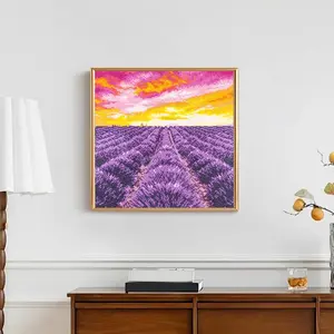 Lavender Field Sunset Diamond Painting, Vibrant Floral & Sky Art, DIY Sparkling Wall Decor, Creative Home Accent, Unique Gift for Nature & Garden Lovers, Dreamy Design, Diamond Art Kit for Relaxation, Serene Home Decoration