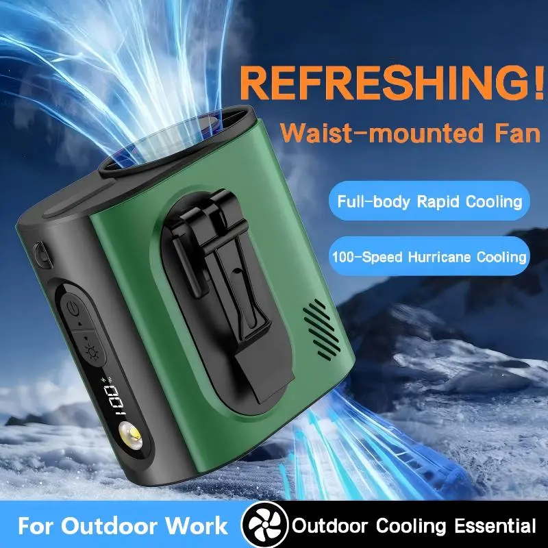 Rechargeable Portable Fan, Waist & Neck Wearable, 100 Adjustable Speed Levels, Hands-Free Cooling Fan with Stand, Flashlight & LED Display, Long Battery Life, Ideal for Outdoor, Work, Hiking, Travel, Gift for Dad, Battery Operated Portable Fan