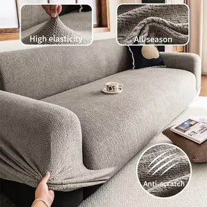 Plush Sofa Cover Protector, Elastic Sofa Slipcover, Soft Plush Material, Pet-Friendly Design, Includes Pillowcase, Easy Clean & Durable