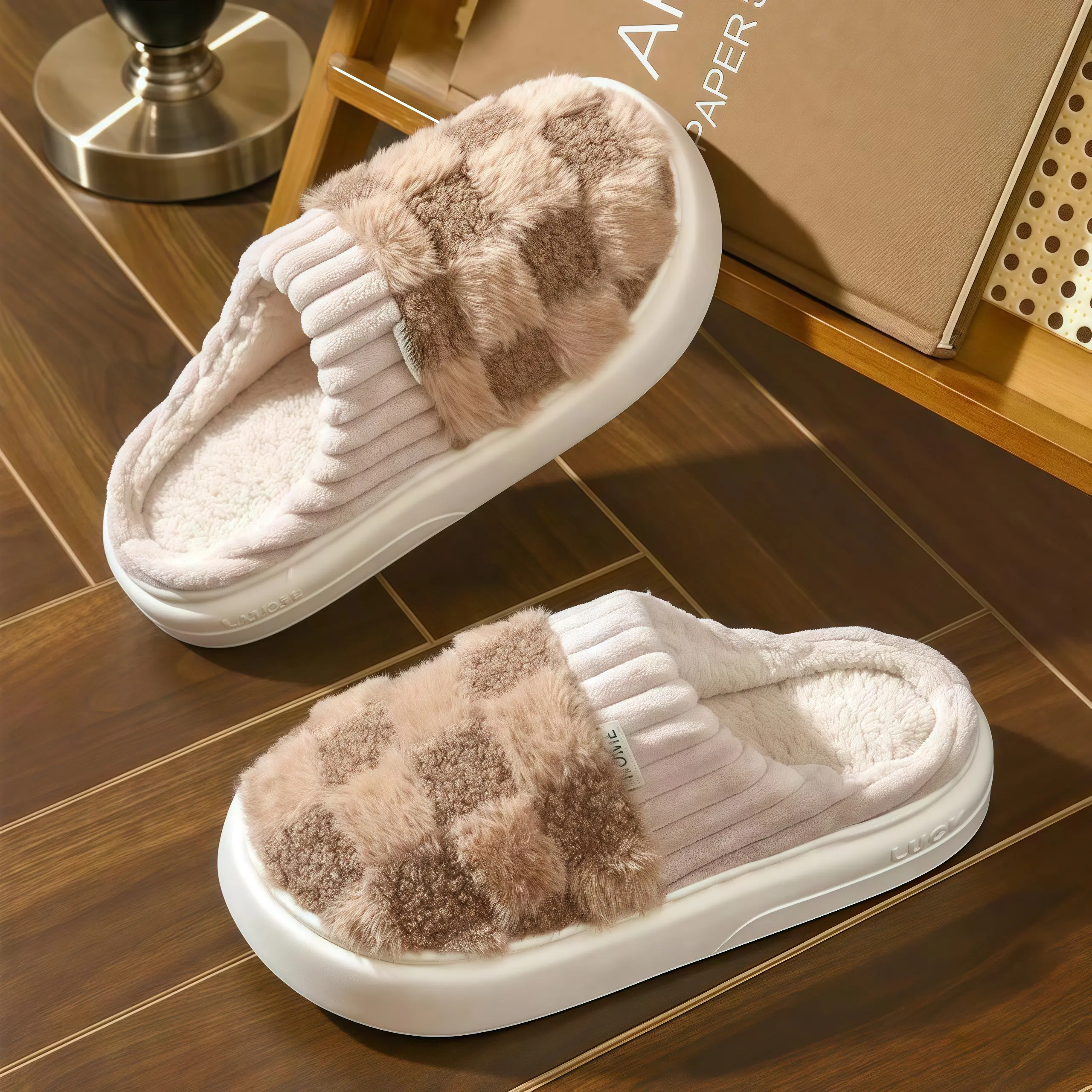 Women's Cotton Slippers - Anti-Slip, Cashmere-Lined Warmth, Cute Fluffy Indoor Home Footwear, Mop-Style Flipflops (Sports Slide & Sandals for Daily Use), Slippers For Women, Rubber, Polyester, Plush, Memory Foam, Female, Home Wear, Casual Slide, Antislip,
