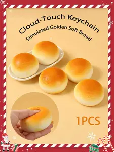 Cute Squeezable Simulated Golden Bread Keychain Squishies: Cloud-Soft Stress Reliever for Keys and Bags,Perfect Christmas Gift