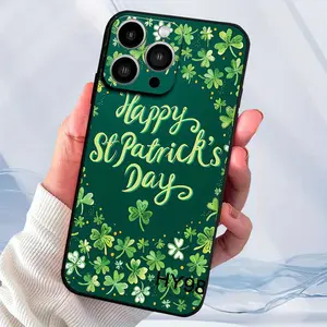 St. Patrick's Day Cute Cartoon Black Phone Case Shockproof with Lens Protection TPU Officially Licensed Compatible with iPhone 11/12/13/14/15/16 Pro Max