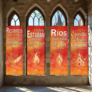 4 Pcs Religious Banners, Polyester Material Christian vertical banner set Spanish bible verse print Pentecost suitable for church and home wall decoration to enhance religious atmosphere