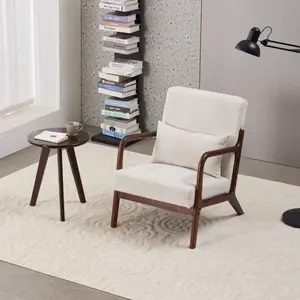 Mid-Century Modern Accent Chair&Coffee Table  Set,Vintage Luxury Style,  Leisure Chair(Beige)& coffee table  (Walnut-Tone), suitable for living rooms and bedroom relaxation areas   WL