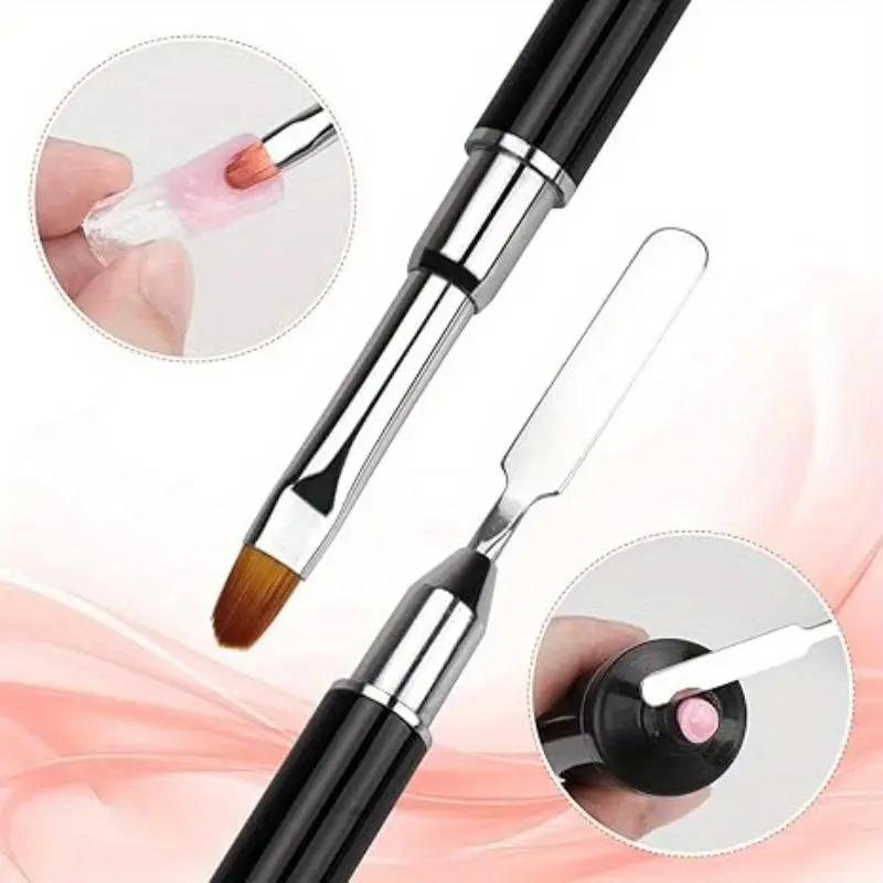 Dual Ended Poly Gel Brush Picker 2 IN 1 Design Nail Brush and Spatula Stainless Steel Gel Nail Brush for Nails Extension Gel Manicure Nail Art Accessories Nail Art Tool Diy Manicure