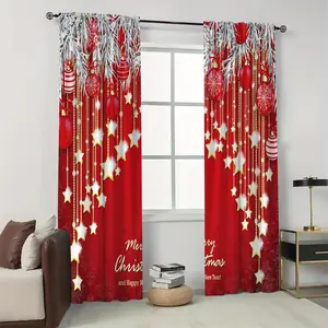 Merry Christmas Themed Curtain, 2 Counts/set Semi Blackout Curtain, Home Decoration Curtain, Window Curtain for Home Living Room Bedroom Kitchen Office Decor