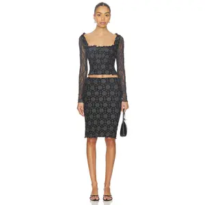 Free People x REVOLVE Lucinda Lace Long Sleeve Set in Black Combo