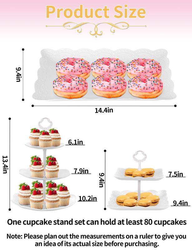 ZUMELER White Plastic 6Pcs Cupcake Stand Set with 3Tier & 2Tier Design for Kitchen Use, Ideal for Weddings, Baby Showers, and Tea Party Organizers Round Rectangle