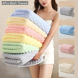 Pack of 4 Waffled Super Soft Woven Bath Towels - Quick-Drying Microfiber Towels for Adults, Soft and Comfortable, 80% Polyester & 20% Polyamide