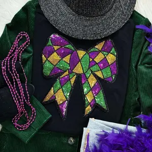 Sequin Mardi Gras Bow Patch