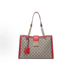 Pre-owned GUCCI Canvas Shoulder Bags Padlock GG Supreme and Leather Chain Tote Bag