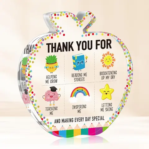 Apple-Shaped Acrylic Signage Plaque Teacher Appreciation Decorative Plaque Sign, Creative Thank-You Gift and Desktop Ornament for Home or Office