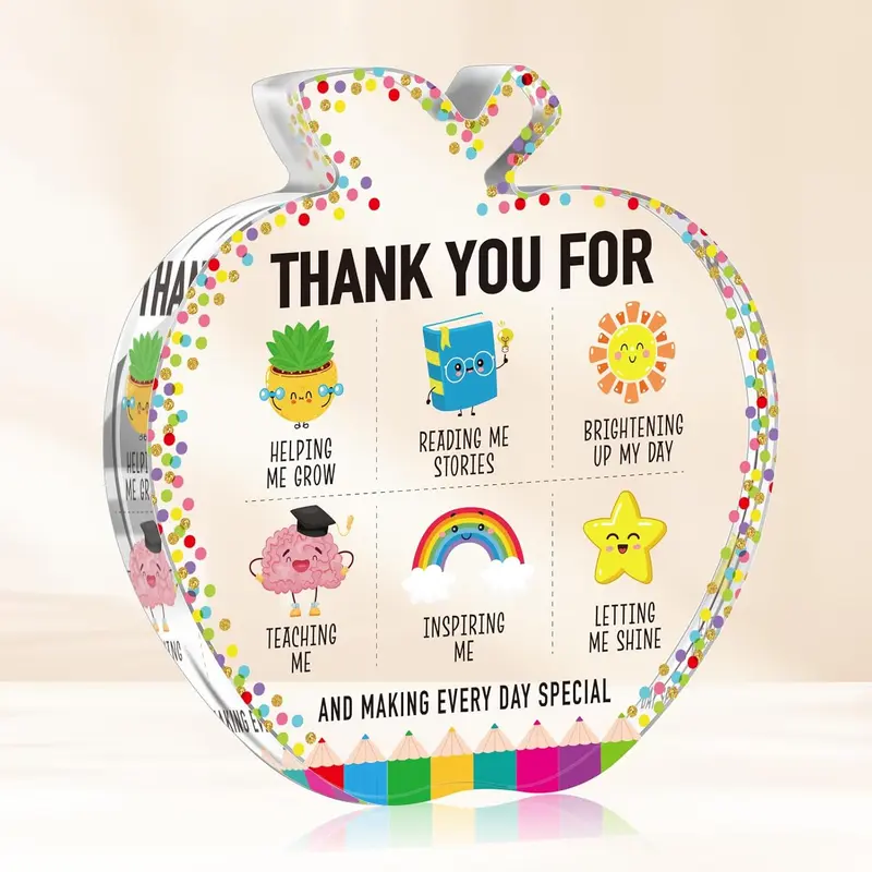 Apple-Shaped Acrylic Signage Plaque Teacher Appreciation Decorative Plaque Sign, Creative Thank-You Gift and Desktop Ornament for Home or Office