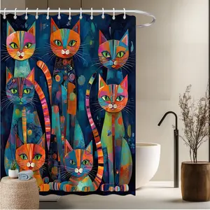 1pc Animal Theme Shower Curtain-2D Colorful Cats Pattern Quirky Home Decor Bathtub and Bathroom Decoration 70.8x70.8 Inches Bathroom Decoration Accessories