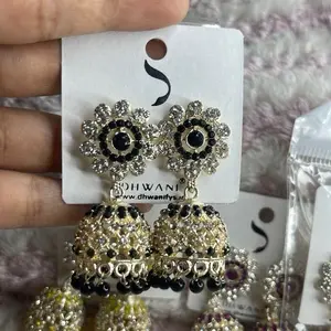 New Designer Earrings Silver Oval Ladies Oxidized Stone Earring with Beads and Stones Elegant Unique Design for Everyday Wear or Special Occasions