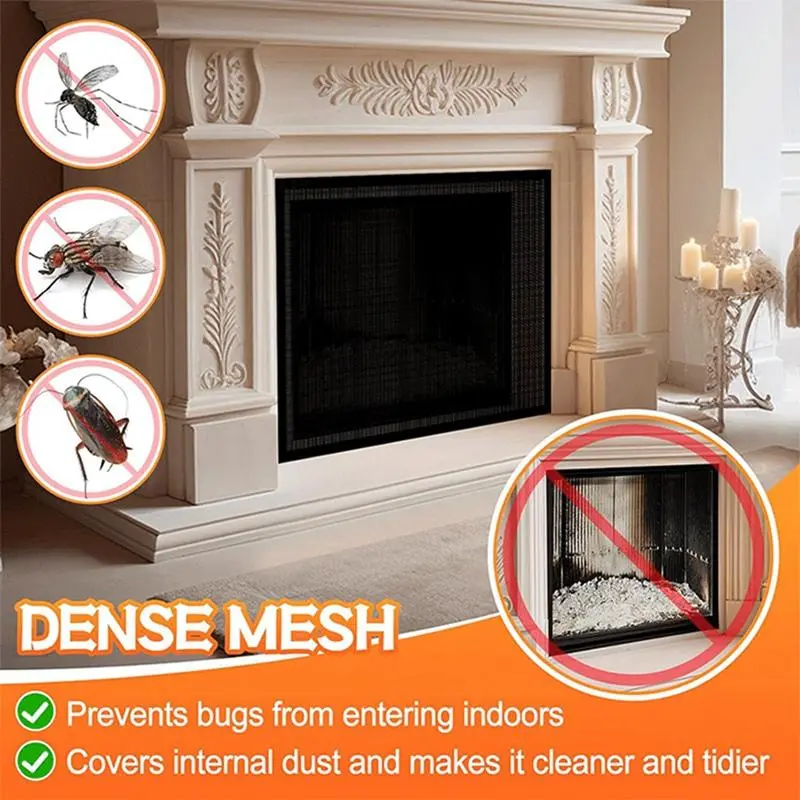Fireplace Screen Mesh Cover PVC Fireplace Cover Pet Proof with Hooks and Loops Fireplace Safety Cover for Kids 114cm
