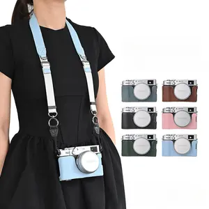 Camera Case Bag for Fujifilm X100VI X100 VI 6 PU Leather Protective Cover Half Base with Cross-body Neck Shoulder Strap Lanyard