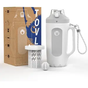 32oz Insulated Water Bottle Multi-Function  Jug with Handle &  Blender - Leak Resistant for Baseball Football Gym & Outdoor Activities (Pure White & Light Gray)