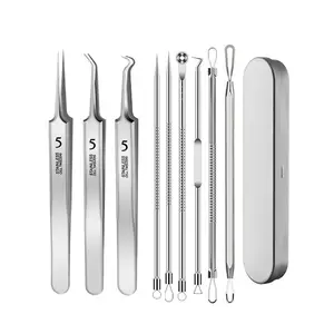 Blackhead Remover Tweezers Kit, Ultra-fine Tweezers Black Dots Blemish Extractor Acne Needle Facial Cleaner Skin Extractor Tool (9Pcs/Set)