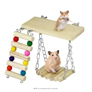 3Pcs Toys, Hanging Wooden Hamster Squirrel,Rat,Hamster,Chinchilla Swing