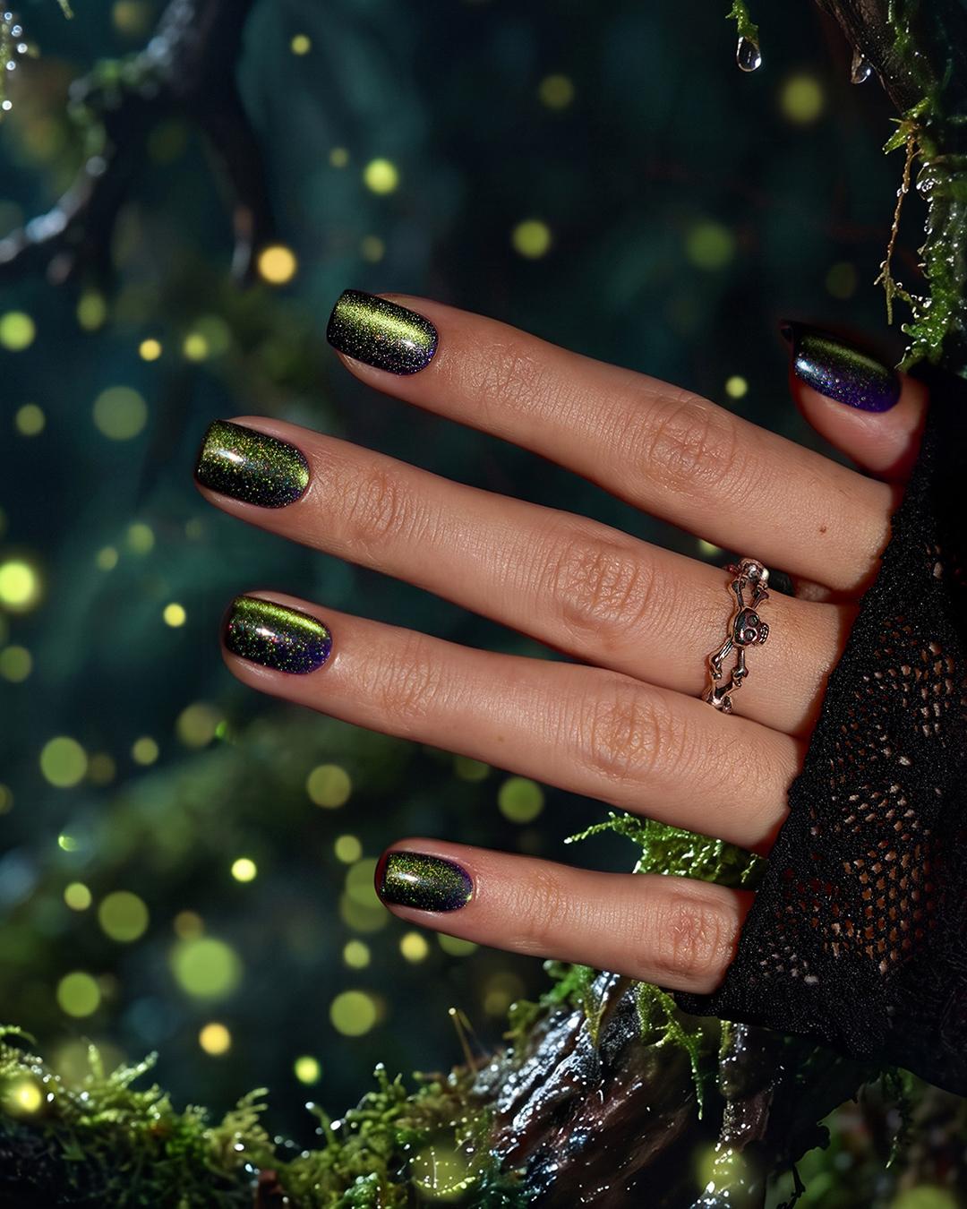 Halloween Press On Nails Stiletto, BTArtbox Fall Nails, Easy-to-Apply Almond Squoval Cat Eye Press On Nails with Glue and Adhesive Tabs in 16 Sizes - 32 Nails All-in-One Kit, Gothic Fall Nails, Back to School