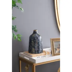 D6.7x10.2' Blue and Gold Decorative Glass Flower Vase