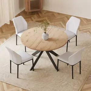 46.4 Inch Modern Round Dining Table Set With 4 Upholstered Chairs, Metal Legs, Kitchen Dining Room Furniture