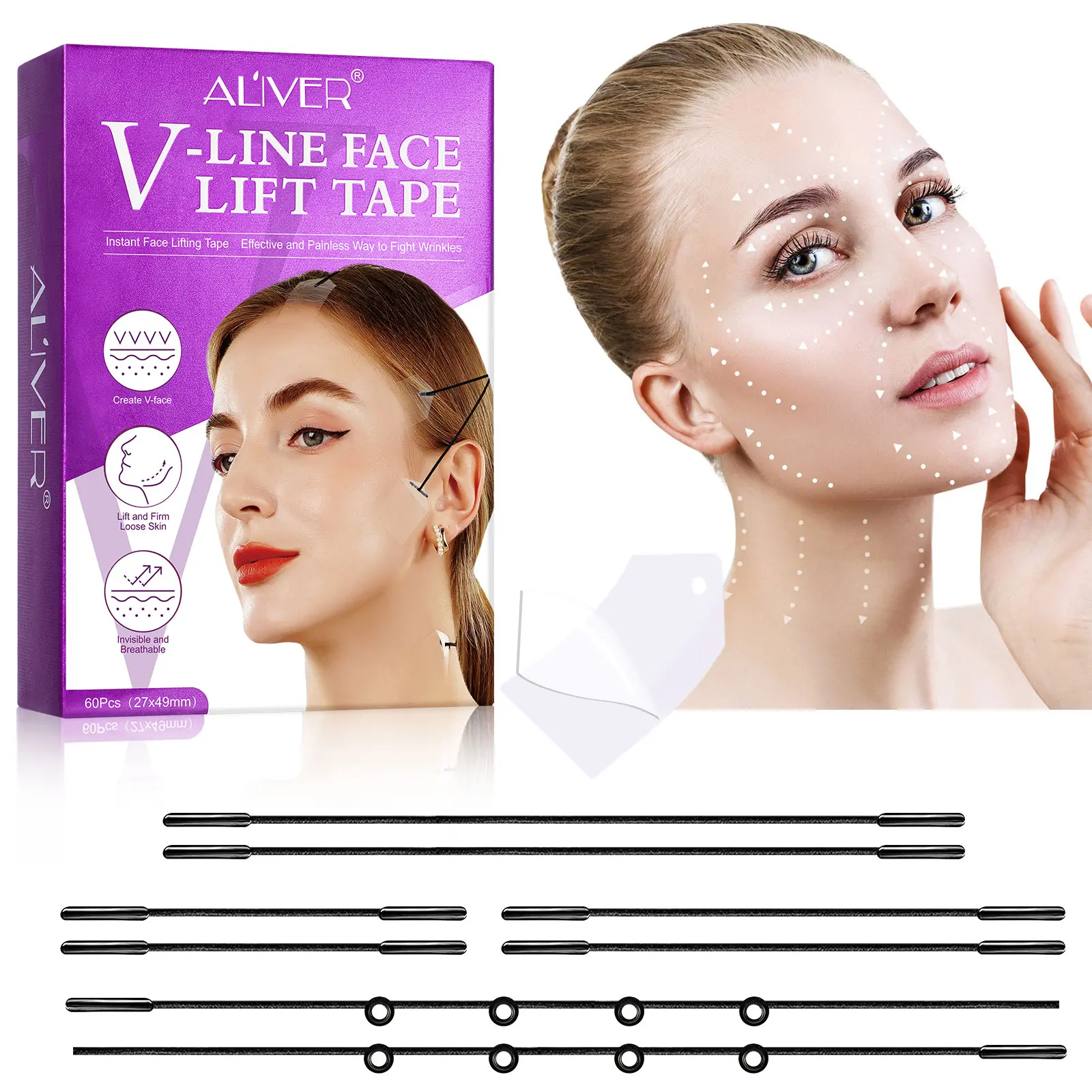Aliver Facial Lifting Patch, Face Tape for Skin Tightening, Facial Care Tool, Innovative Pull String Design, Effective Beauty Solution for Youthful Look, Anti Wrinkle Tape, Wrinkle Smoothing Tapes