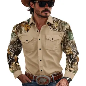 New 3D Printed Men's Fashion Western Style Long Sleeve Shirt Top