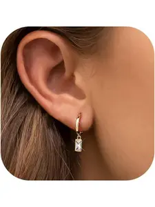 14K Gold Plated Drop Dangle Earrings for Women - Hypoallergenic Dainty Huggie Hoop Earring CZ Heart Pearl Clam Shell Dainty Charm Drop Dangle Earrings Jewelry Gift Heart Shaped Earrings