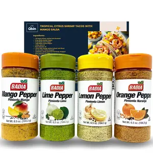 Badia Mango Citrus Pepper Bundle - Zesty Seasoning Collection - Mango Pepper - Lime Pepper - Lemon Pepper - Orange Pepper - 6.5 Oz Each - QBIN Recipe Card - Variety Pack of 4