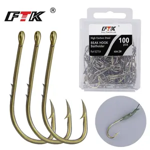 FTK100pcs Double-barbed Curved Fishing Hooks, Long-shank Tubular Hooks, Bulk-pack Barbed Hooks with Eyes, Crooked-shank Hooks for Sea Fishing