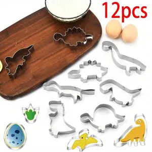 12 Packs Stainless Steel Dinosaur Cookie Cutter Set, Heavy-Duty Baking Tools, Easy-Clean Non-Stick Cookie Cutters Dinosaur Shapes Molds for Jurassic-Themed Birthday Party, Easter, Christmas