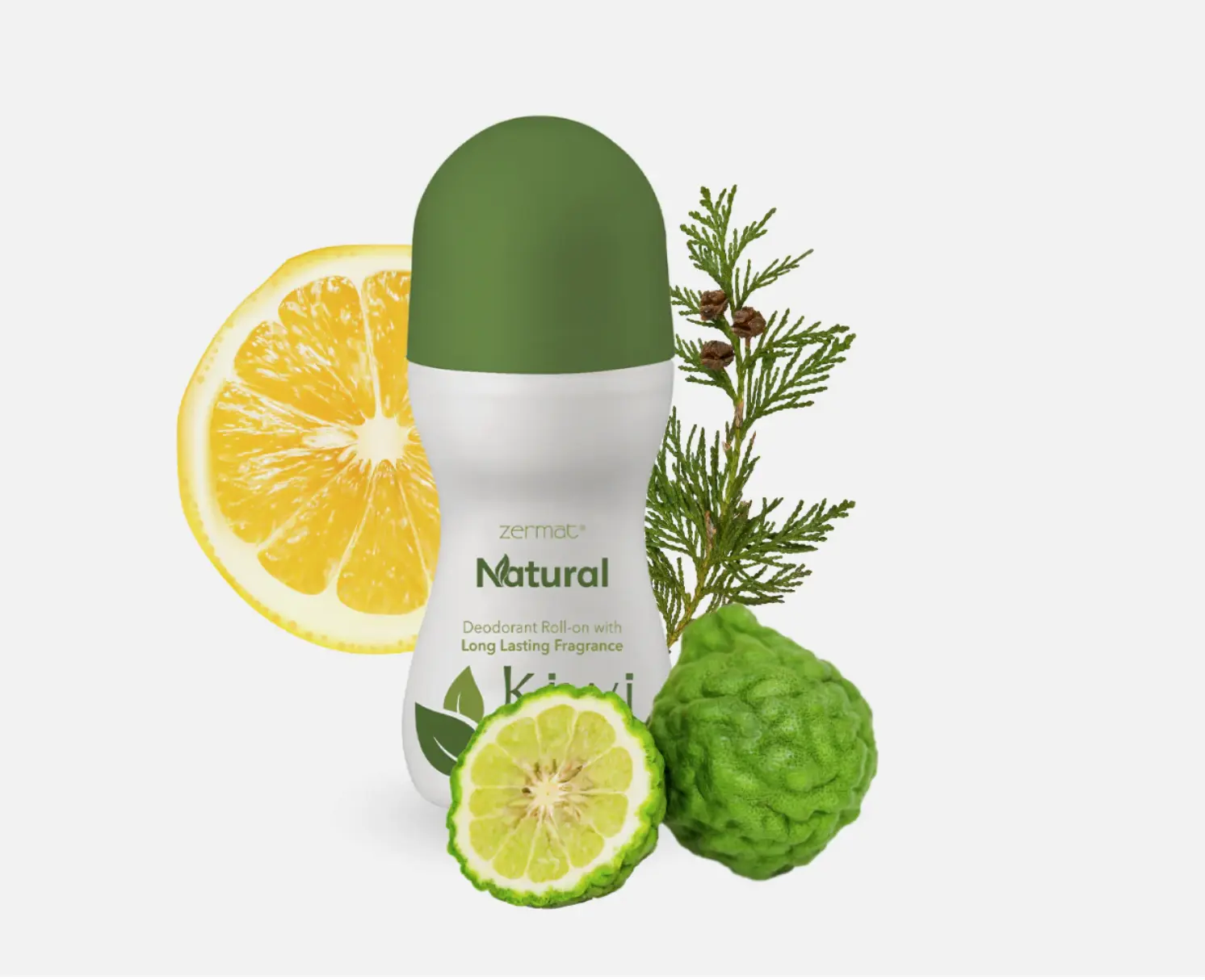 Zermat Aluminum-Free Roll-On Deodorant, Natural 24-Hour Odor Removal for Sensitive Skin, Kiwi, Citrus & Cedarwood Fragrance, Unisex Daily Care - 2.8 oz, 2 Pack, Aluminum Free Deodorant, Cruelty Free, Biodegradable