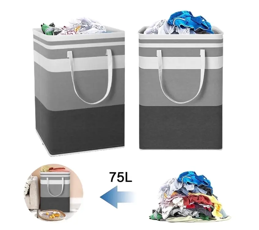 75L Large Waterproof Freestanding Laundry Baskets 2-Pack, Collapsible Tall Clothes Hamper with Extended Handles, Durable Gradient Grey Home Laundry Tool, Waterproof Laundry Baskets