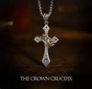 [ Prayer Necklace] New Crown Cross Necklace Personality Versatile Fashion Design Necklace Gift