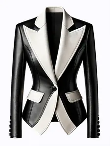 Women's Colorblock Lapel Jacket, Trendy Blazer, Elegant Minimalist Casual Button Long Sleeve Outerwear for Work Office Business, Ladies Spring & Fall Clothes