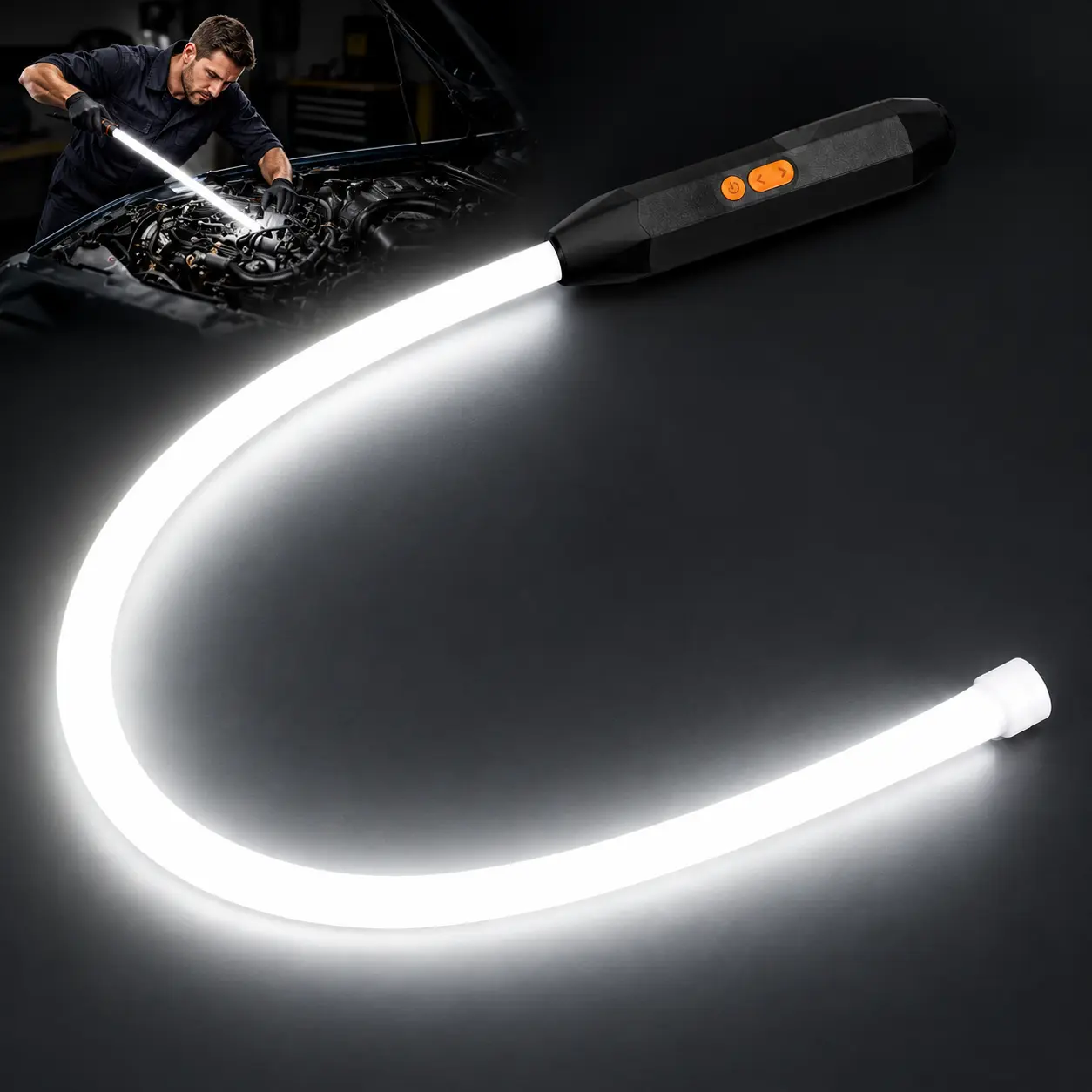 Bendable LED Flashlight Stick – 45" Flexible Rechargeable LED Work Light, Stable Long Lasting Runtime,High Lumen Hands-Free Inspection Light for Car Repair, Portable Lamps,Tools and Gadgets,Under Hood, Garage, Mechanic, DIY