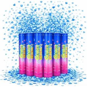Gender Reveal Confetti Cannons Party Poppers Gender Reveal Cannon Kit with Heart-Shaped Confetti Easy Twist Shooters for Baby Reveal Party Decorations Blue Confetti Cannons