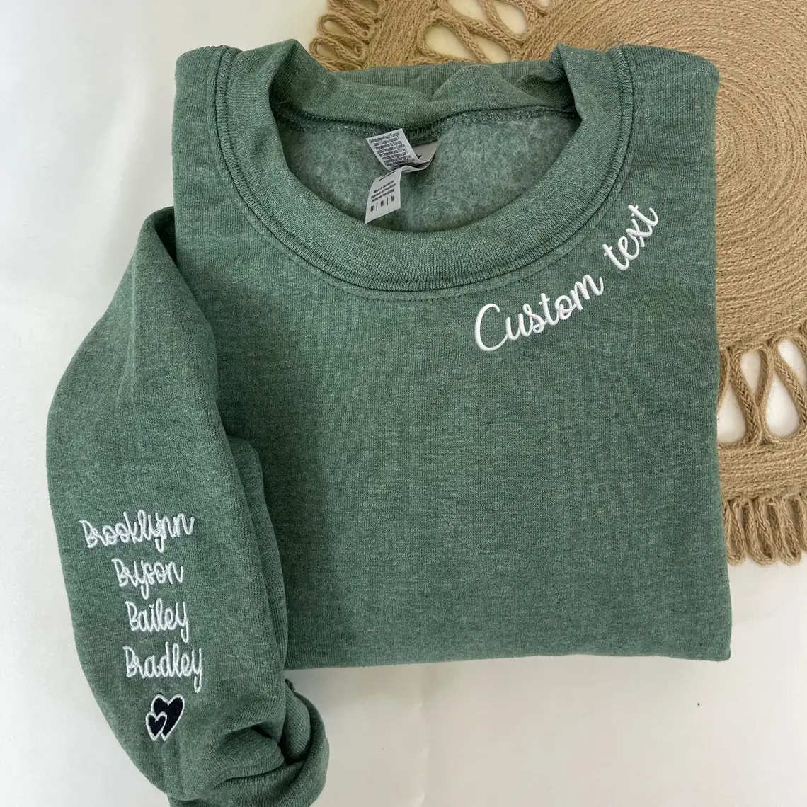 Custom Mama Gigi Nana Grandma Sweatshirt, Embroidered Name on Sleeve, Personalized Neckline Text, Gift for Mom or Family, Cozy Gift Crewneck Pullover