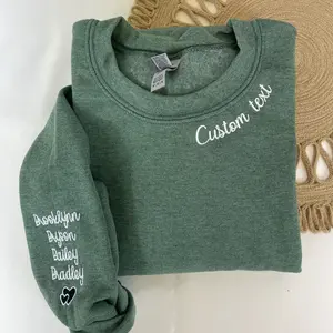 Custom Mama Gigi Nana Grandma Sweatshirt, Embroidered Name on Sleeve, Personalized Neckline Text, Gift for Mom or Family, Cozy Gift Crewneck Pullover