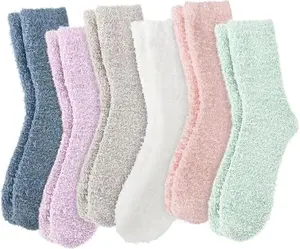 Fuzzy Socks Gifts for Women - 3 pcs Per Pack, Colors Random,Cozy Fluffy Winter Soft Warm Plush Slipper Socks - Christmas Stocking Stuffers for Women