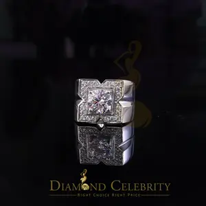 DiamondCelebritees 4.50ct Cubic Zirconia White 925 Silver Men's Adjustable Ring SZ From 9 to 11