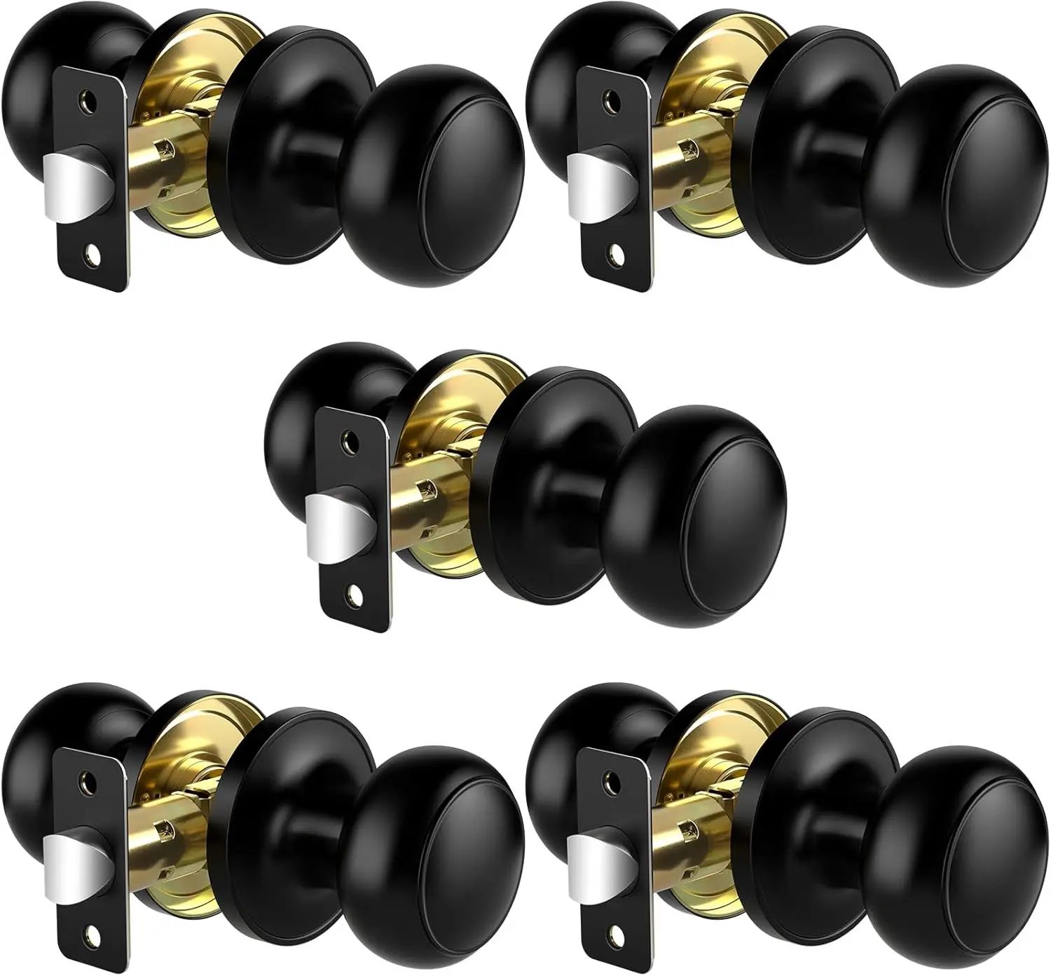Passage Door Knobs, 5 Pack Matte Black Door Knobs, Hallway Closet Non-Locking Interior Doorknobs, Round Door Handles Keyless Reversible for Left/Right Handed Doors